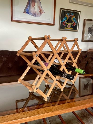 Vintage Wooden Accordion 8 Bottle Wine Rack Brass Rivets Countertop Wood Rustic Cottagecore Old Country Farmhouse