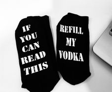 If You Can Read This Refill My Vodka Funny Socks Great Gift Present Idea
