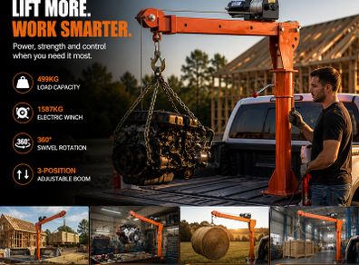 Electric Pickup Truck Crane 499kg with 1587kg Electric Winch 360 Degree Swivel