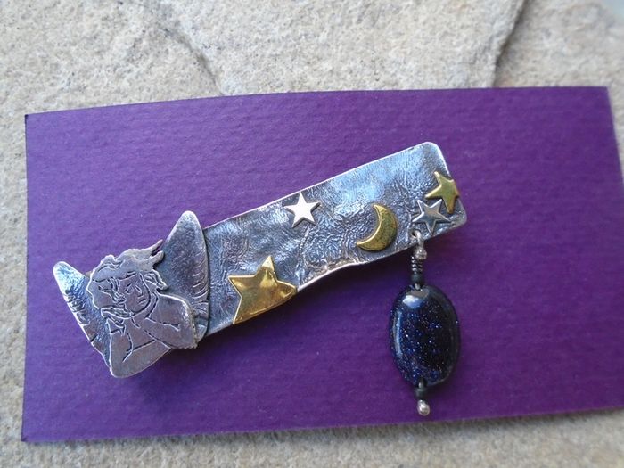 New, Sterling Silver, Angel in Night Sky Brooch, Angel jewellery, Handmade jewellery, New