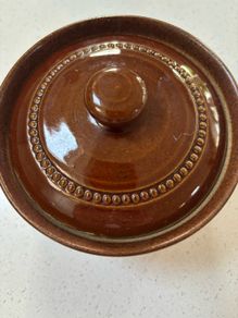 Vintage Moira Pottery England Treacle Glazed Casserole Dish with Lid -
