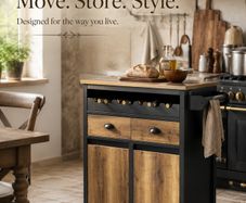Kitchen Island Trolley on Wheels Vintage Brown