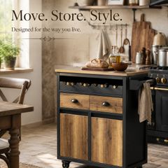 Kitchen Island Trolley on Wheels Vintage Brown