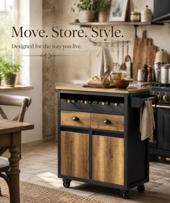 Kitchen Island Trolley on Wheels Vintage Brown