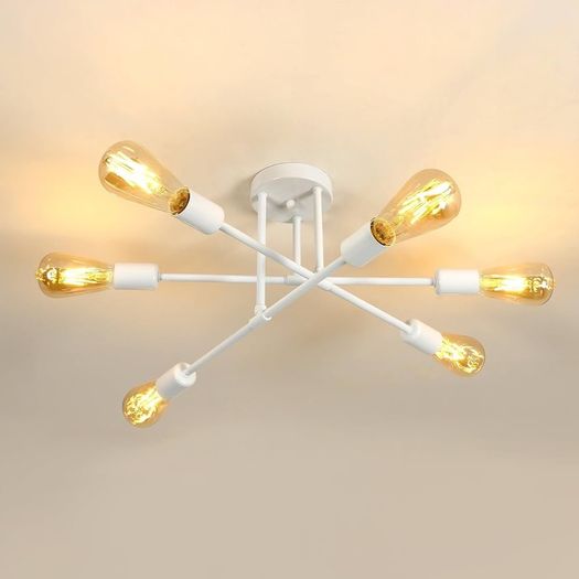 NEW SALE | Chandelier Light, 6 Lights Industrial Semi Flush Mount Ceiling Lamp, Vintage Chandelier Lighting for Living Room Bedroom Kitchen Dining Room Hallway E27