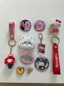 Kuromi & Hello Kity collection of Sanrio and character keychains and badges