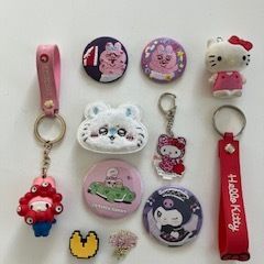 Kuromi & Hello Kity collection of Sanrio and character keychains and badges