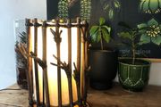 Vintage bamboo and linen Table lamp