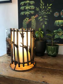 Vintage bamboo and linen Table lamp