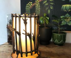 Vintage bamboo and linen Table lamp
