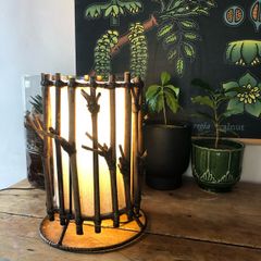 Vintage bamboo and linen Table lamp