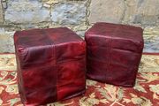Pair of Oxblood Leather Cube Footstools.