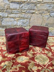 Pair of Oxblood Leather Cube Footstools.