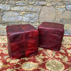 Pair of Oxblood Leather Cube Footstools.