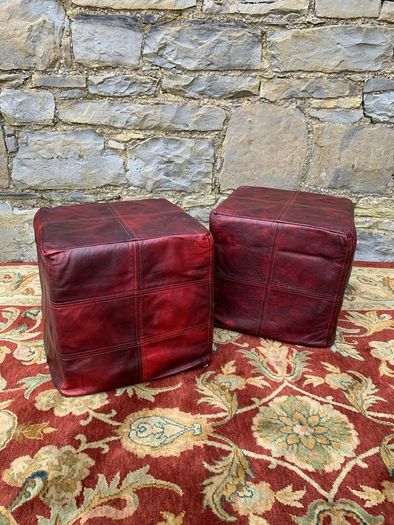 Pair of Oxblood Leather Cube Footstools.