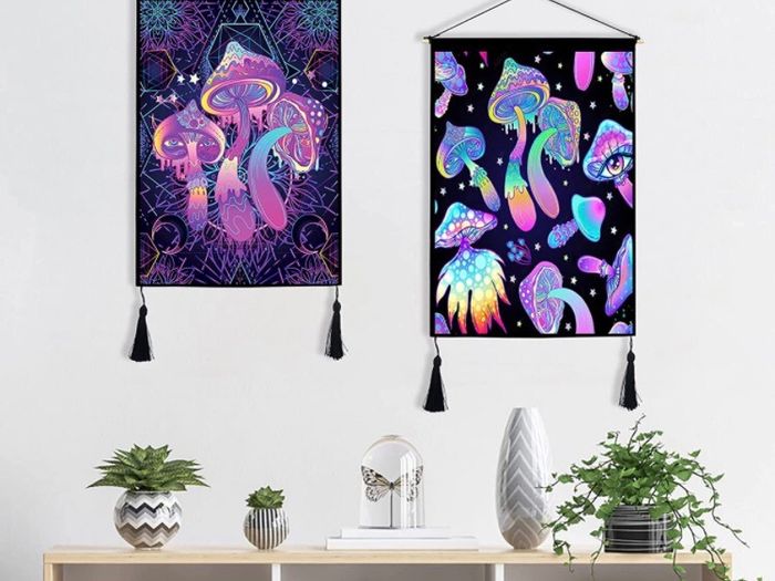 2 Pack Trippy Tapestry Wall Hanging Psychedelic Tapestries with Tassels Fantasy Wall Art Colorful Hippie Home Decor for Bedroom Aesthetic (35cmx50cm)