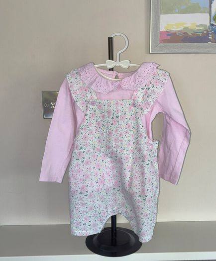 babyBaby Girls Pink & White Floral Dungarees & Long-Sleeved Top from Dunnes Stores