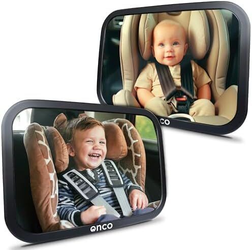 Baby Car Mirror (2 Pack) - 100% Shatterproof & Shakeproof, Award-Winning Car Mirror Baby Rear View, Non-Slip with 360 Rotation, Newborn Essentials