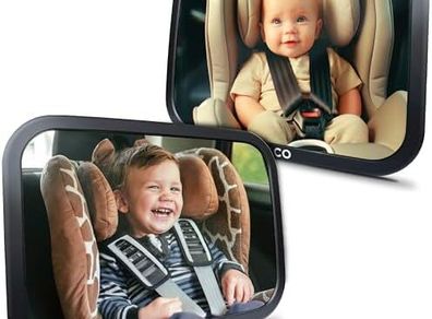 Baby Car Mirror (2 Pack) - 100% Shatterproof & Shakeproof, Award-Winning Car Mirror Baby Rear View, Non-Slip with 360 Rotation, Newborn Essentials