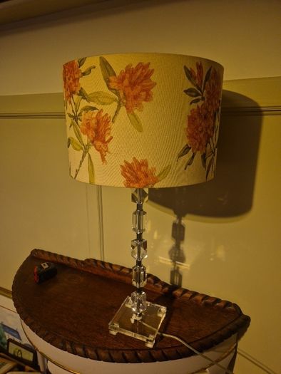Stunning stacked crystal table lamp with floral shade