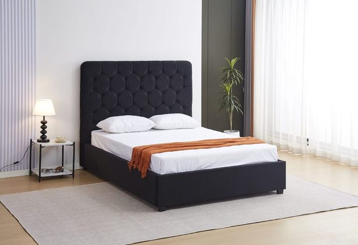 Madison Ottoman 4'6" Bed Black Velvet Fabric