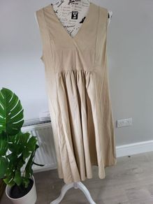 REDUCED biscuit cotton v neck dress