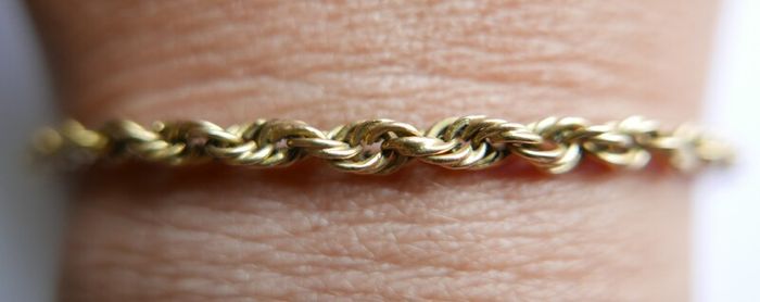Vintage Solid 9K Yellow Gold 375 Thick Rope Chain Bracelet length 7,5" - 3,5g