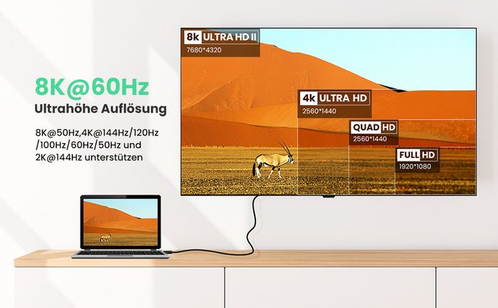 Ugreen 3M HDMI 2.1 UHD/3D 8K (7680x4320@60Hz) 48Gbps Ultra High Speed Cotton Braided (Nickel-Plated) Cable (Brand New/Warranty)