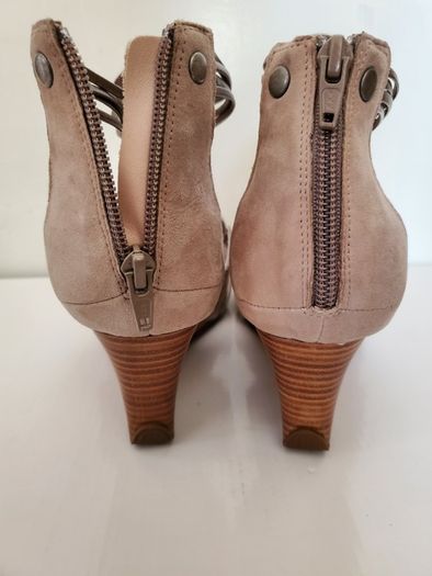 Ladies platform sandals shoes real leather Mamzelle Vito soft taupe size uk 7
