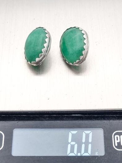 Vintage Sterling Silver Green Onyx Clip On Earings