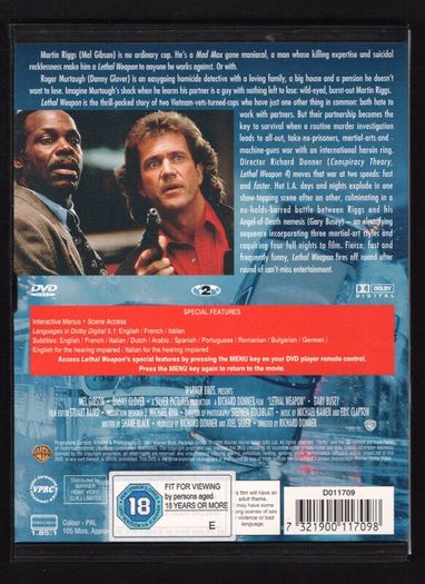 Lethal Weapon DVD Movie staring Mel Gibson & Danny Glover
