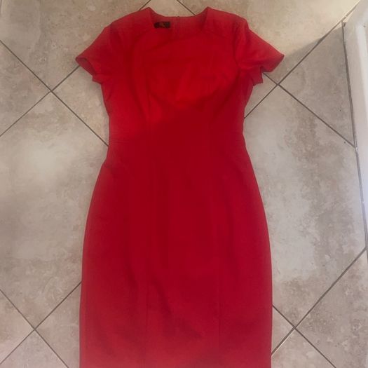 Designer tailored red midi dress -  new