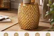Side Table 32 x 42 x 32 cm Aluminium Oriental Round Flat Hammered Metal Design Living Room Table Modern Shelf Table Indian Telephone Table Small