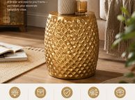 main image for ad Side Table 32 x 42 x 32 cm Aluminium Oriental Round Flat Hammered Metal Design Living Room Table Modern Shelf Table Indian Telephone Table Small