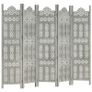 Hand carved 5 Panel Room Divider Grey 200x165 cm Solid Mango Wood Image 2