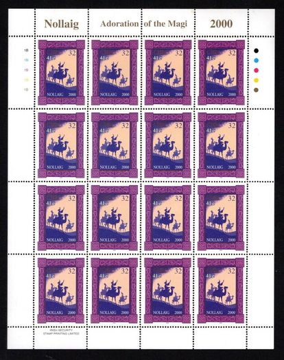 2000 Ireland Christmas Commemorative Stamps Sheetlet Plate 1B1B1B1B Mint Never Hinged (MNH)