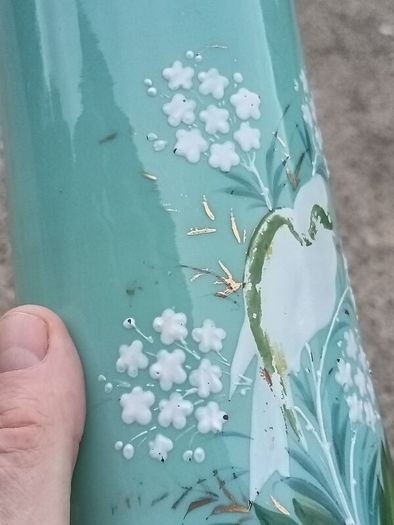 Art Deco Green Opaline Glass Vase..12.5 Inches