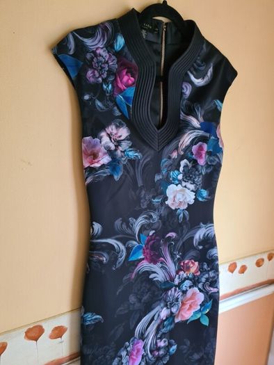 TED BAKER MARCELA black oriental floral dress midi Size 2 UK 10
