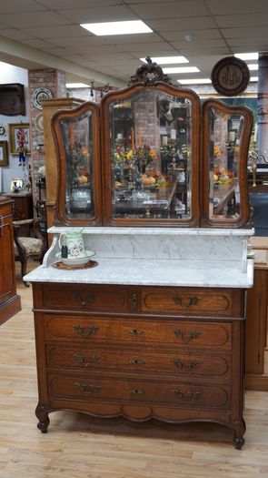 Antique French Oak Dressing Chest with Marble Top