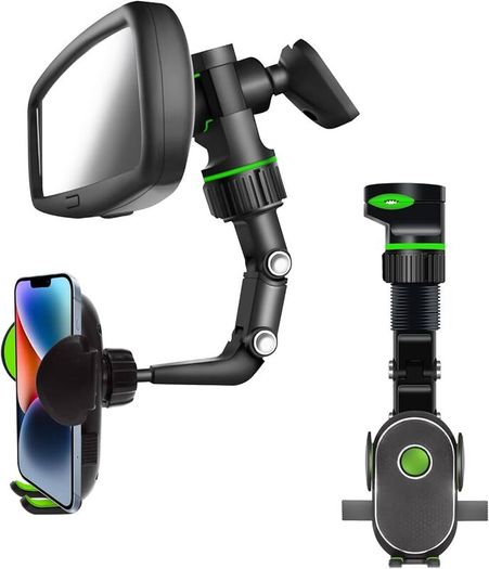 Rearview Mirror Phone Holder, 360 Rotatable and Retractable Car Phone Mount, Multifunctional Rear View Mirror Holder