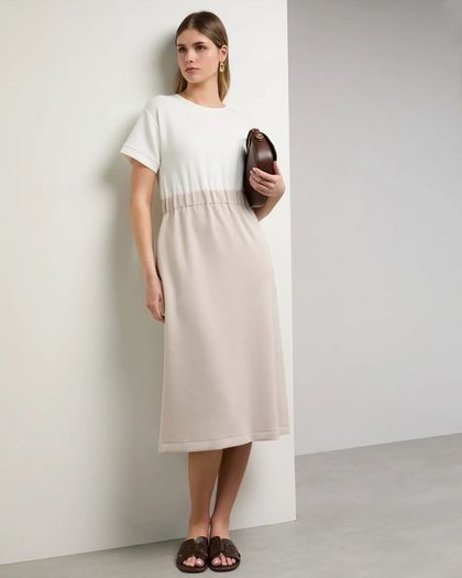 NEW Cream Soft Rib Hybrid Dress: XSmall  8-10