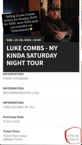 Luke Combs Sunday 19/07