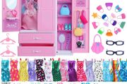 Barbies 31 Items Dollhouse Furniture 1x Robe Wardrobe 30 Doll Accessories Doll Clothes Dresses Crowns Necklace Shoes For Barbie
