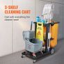 Commercial Cleaning Cart, 3-Shelf Commercial Janitorial Cart, 200 lbs Capacity Plastic Housekeeping Cart, with 25 Gallon PVC Bag, 120 x 51 x 98 cm, Yellow+Black Image 5