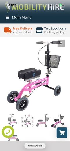 Kneerover Junior mobility knee scooter in pink. Well-used, but still working well!