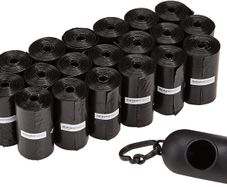 Dog Poop Bags with Dispenser and Leash Clip, Unscented - 300-Pack, 33 x 23cm, Black