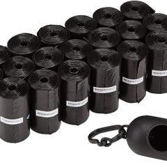 Dog Poop Bags with Dispenser and Leash Clip, Unscented - 300-Pack, 33 x 23cm, Black