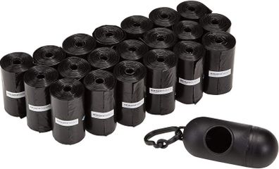 Dog Poop Bags with Dispenser and Leash Clip, Unscented - 300-Pack, 33 x 23cm, Black