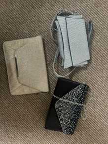 3 Women Evening Clutch Bags Rose Beige, Silver & Black