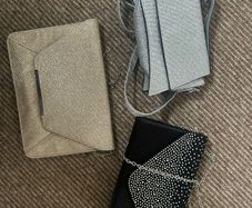 3 Women Evening Clutch Bags Rose Beige, Silver & Black